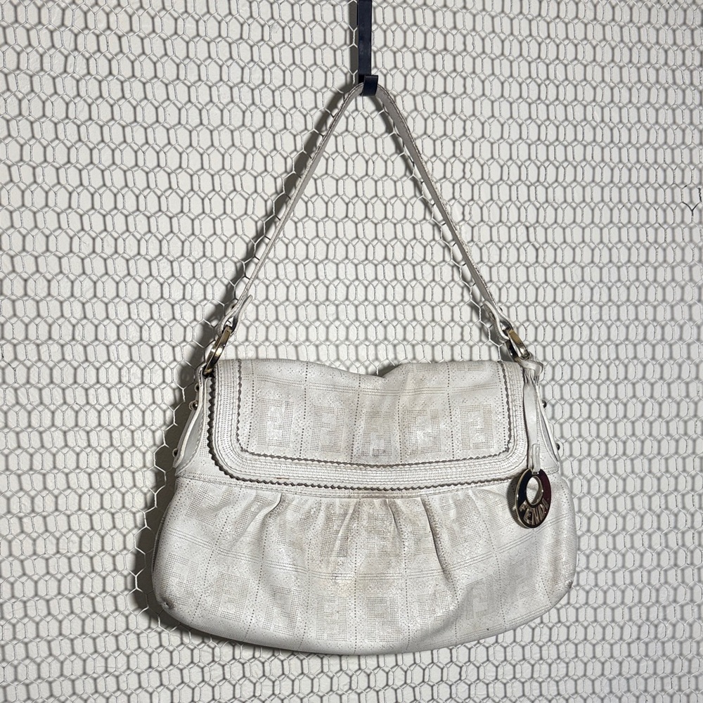 Fendi white Shoulder Bag with Gold Accents